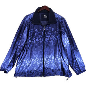 Activology Vintage Windbreaker Blue Camo Ombre Leopard Print Jacket Full Zip 2X